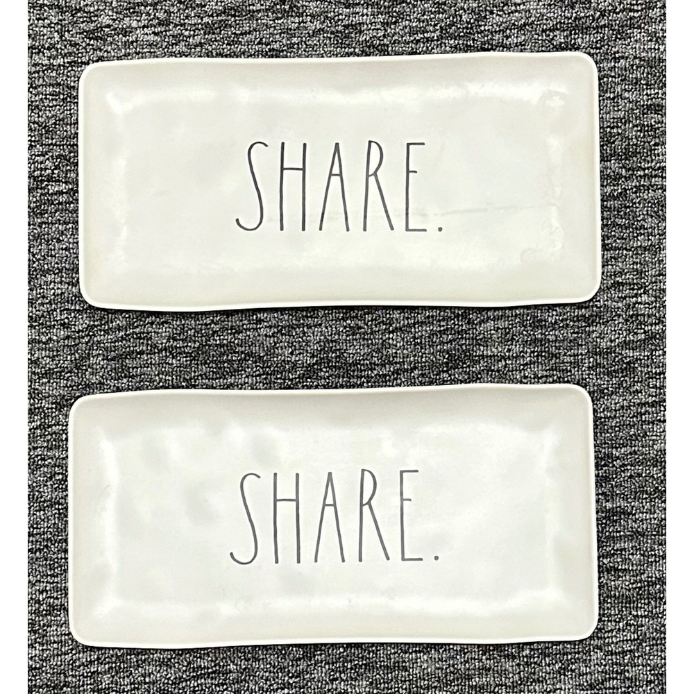 Rae Dunn 14"x7" Ivory SHARE Melamine Farmhouse Serving Platter Tray Set of 2